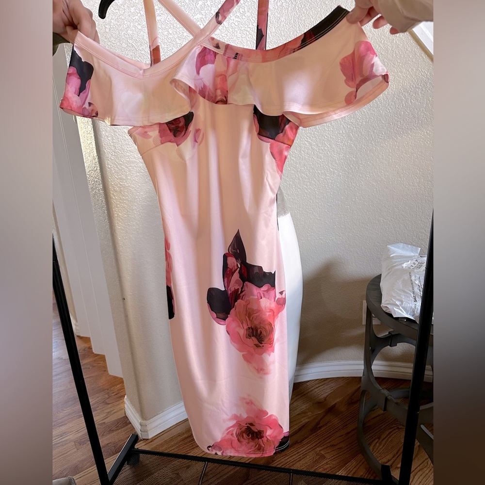 Pink Floral Halter Dress with Ruffles